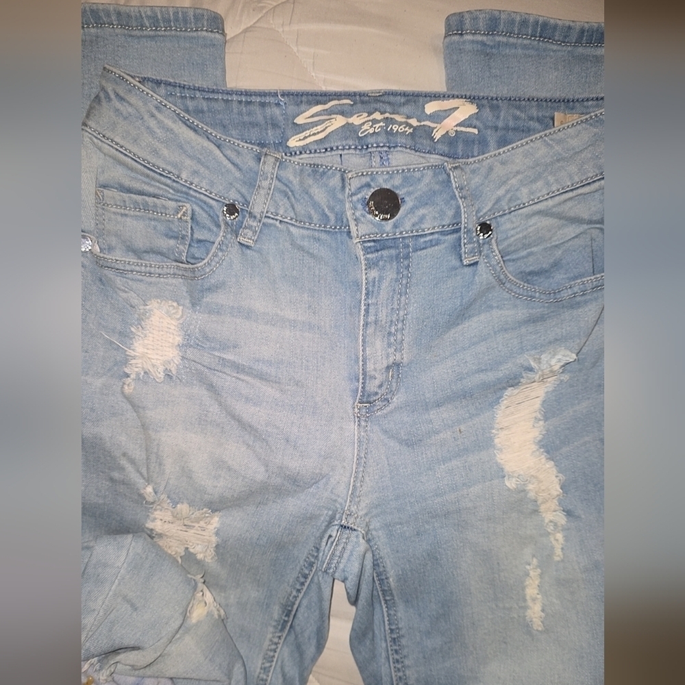 Seven7 Light Blue Distressed Women Jeans Size 6 Skinny - Picture 4 of 8